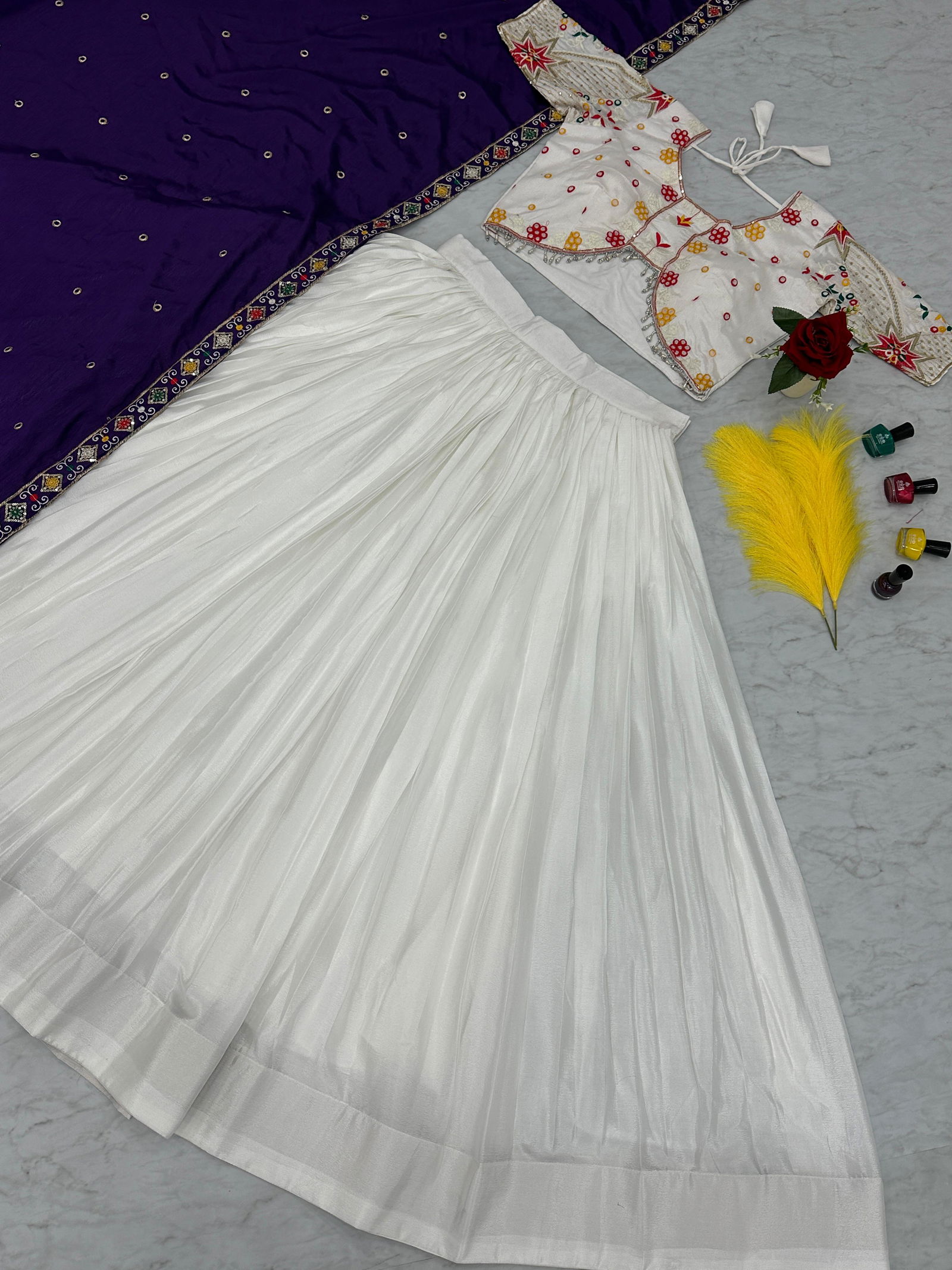 Pc N01 White Colour Chinon Embroidery Designer Lehenga Choli Wholesalers IN Delhi